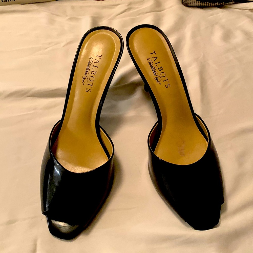 Women’s black patent mules